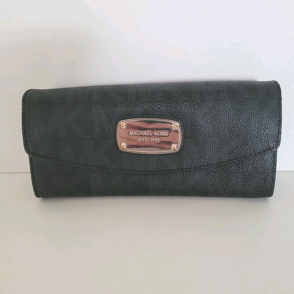 MICHAEL‎ KORS MK Carryall Black Saffiano Leather Envelope Wallet Signature